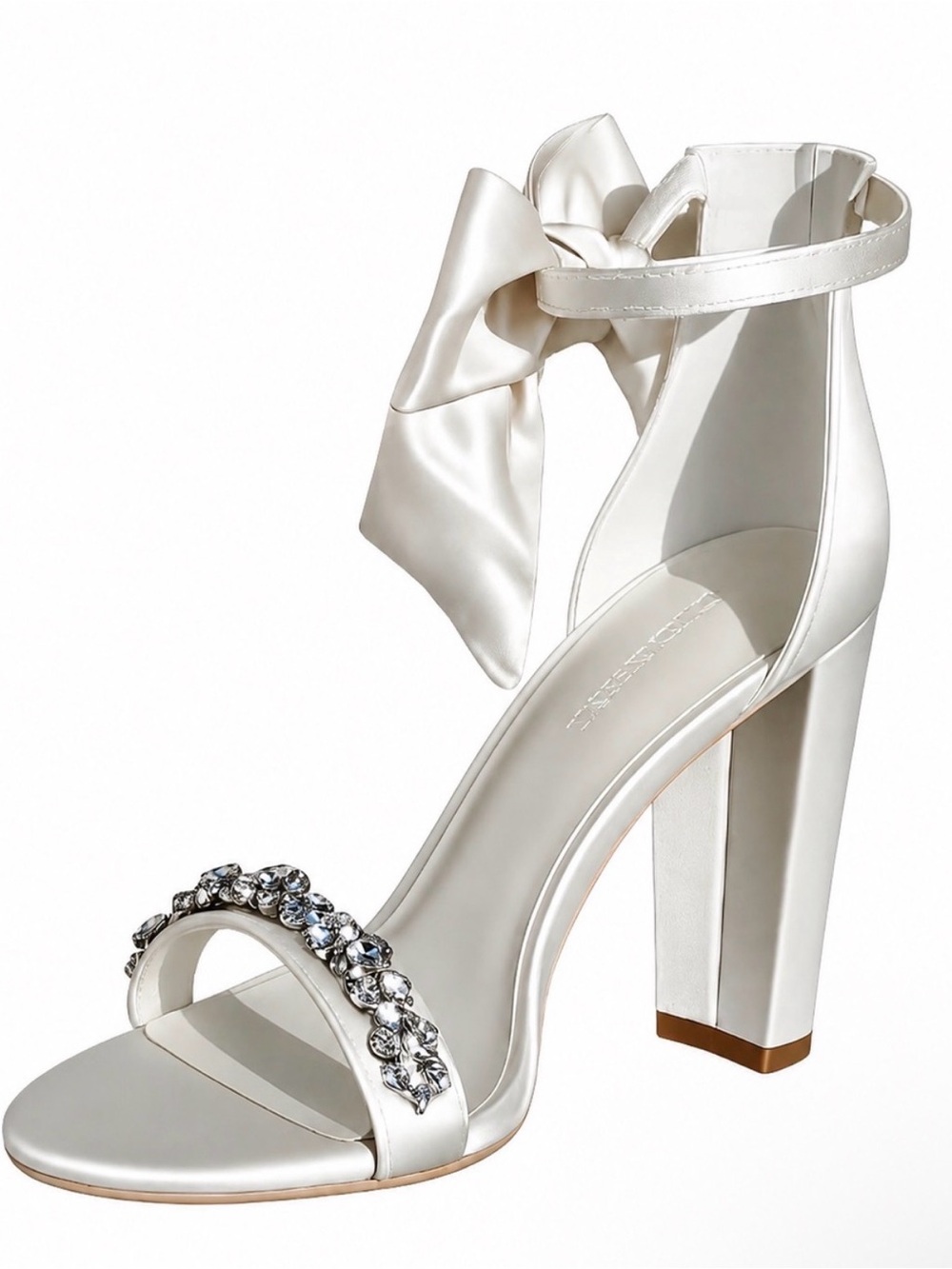 Oleg Cassini White Bow Crystal-Embellished Block Heels - Picture 2 of 6